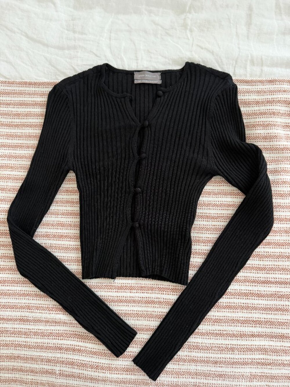 Urban Outfitters Black Ribbed Button Front Cardigan Knit Top Size S